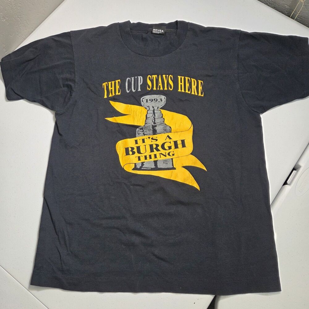 Vintage 1993 Pittsburgh Penguins Stanley Cup T-Shirt Mens L Screen Stars USA